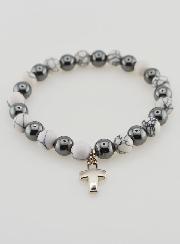 Pulsera religiosa de piedras naturales - Hematita y Howlita