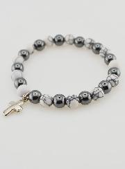 Pulsera religiosa de piedras naturales - Hematita y Howlita