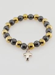 Pulsera religiosa con cruz - Hematita y Pirita