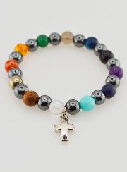 Pulsera religiosa con cruz - Hematita y Piedras