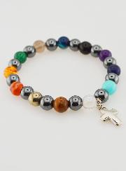 Pulsera religiosa con cruz - Hematita y Piedras