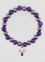 Pulsera religiosa con cruz - Hematita y amatista