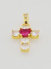 Colgante de Cruz de Corazón Rojo - 15 mm