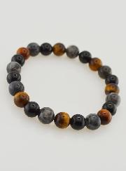 Pulsera de Ojo de Tigre, Ónix y Larvikita - 8 mm