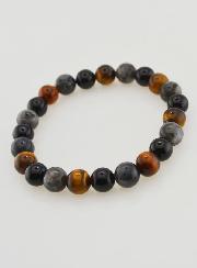 Pulsera de Ojo de Tigre, Ónix y Larvikita - 8 mm