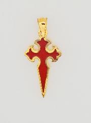 Cruz de São Tiago Banhada a Ouro & Esmalte - 17mm