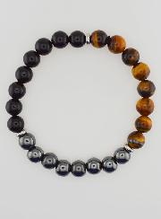 Pulsera ojo de tigre, ónix negro y hematita - 8 mm