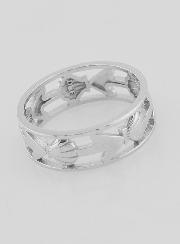 Anillo de plata calado con concha y ancla - Talla 58