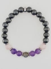 Pulsera de hematita, amatista, labradorita, cuarzo - 8 mm