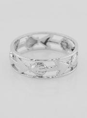 Anillo de plata calado con concha y ancla - Talla 64