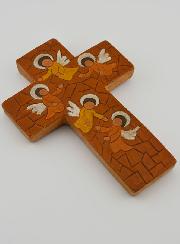 Cruz en cerámica con ángeles guardianes - 15 cm