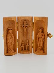Tríptico de madera maciza - Nuestra Señora de Lourdes y San José