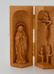Tríptico de madera maciza - Nuestra Señora de Lourdes y San José