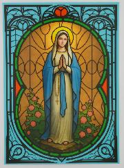 Imán de ventana efecto vitral - Nuestra Señora de Lourdes