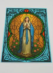 Imán de ventana efecto vitral - Nuestra Señora de Lourdes