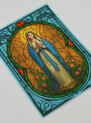 Imán de ventana efecto vitral - Nuestra Señora de Lourdes