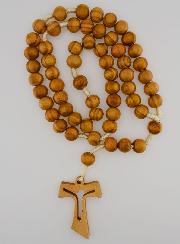 Rosario de madera de olivo con cuentas grandes - Cruz de Tau