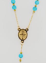 Rosario Medalla de San Benito en acero inoxidable - Turquesa