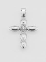 Colgante con Cruz en Acero inoxidable y Circonitas - 25 mm