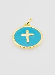 Medalla de cruz esmaltada - Turquesa