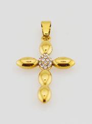 Pingente Cruz Aço Inoxidável Dourado & Zircônios - 25mm