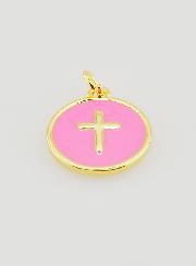 Medalla en forma de cruz - Esmalte rosa