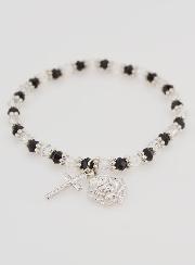 Pulseira Religiosa Contas Pretas & Transparentes
