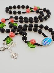 Rosario con Medalla Milagrosa en Cristal Negro