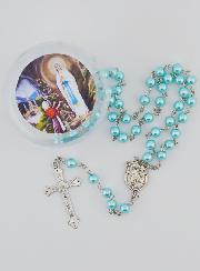 Rosario de Lourdes con Cuentas azul nacaradas - Caja de regalo
