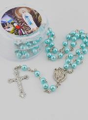Rosario de Lourdes con Cuentas azul nacaradas - Caja de regalo