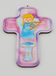 Cruz em Madeira Infantil - Anjo com Harpa