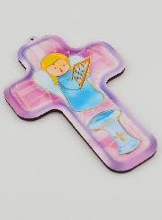 Cruz em Madeira Infantil - Anjo com Harpa