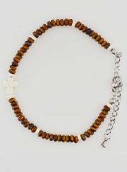 Pulsera con cruz y piedras color marrón