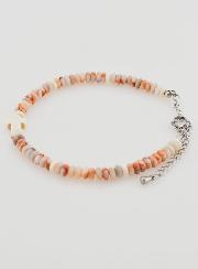 Pulsera con cruz y piedras en granito rosa