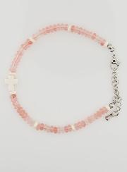 Pulsera con cruz y piedras en cristal rosa