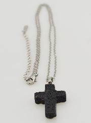 Colar Religioso Corrente Inox & Cruz Pedra de Lava