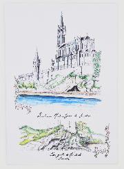 Postal del Santuario y la Gruta de Lourdes