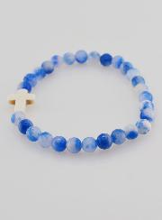 Pulsera religiosa con cruz - Jade azul