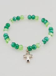 Pulsera con Cruz y Cuentas de Vidrio - Verde