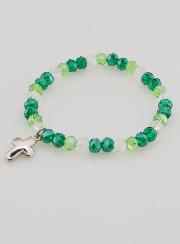 Pulsera con Cruz y Cuentas de Vidrio - Verde