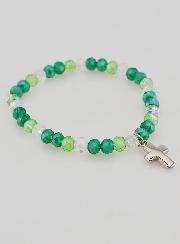 Pulsera con Cruz y Cuentas de Vidrio - Verde