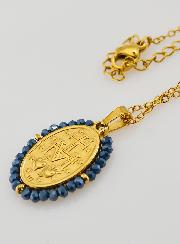 Medalla Milagrosa Cuentas Facetadas + Cadena - Azul