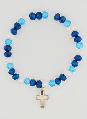 Pulsera con Cruz y Cuentas de Vidrio - Azul