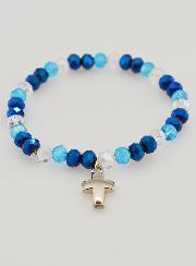 Pulsera con Cruz y Cuentas de Vidrio - Azul