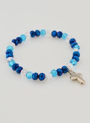 Pulsera con Cruz y Cuentas de Vidrio - Azul