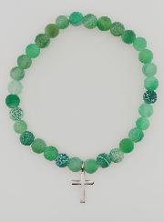 Pulsera religiosa con cruz y ágata - Verde