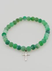 Pulsera religiosa con cruz y ágata - Verde