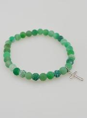 Pulsera religiosa con cruz y ágata - Verde