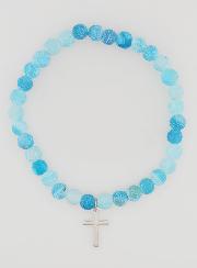 Pulsera religiosa con cruz y ágata - Azul