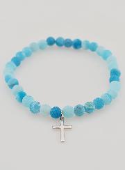 Pulsera religiosa con cruz y ágata - Azul